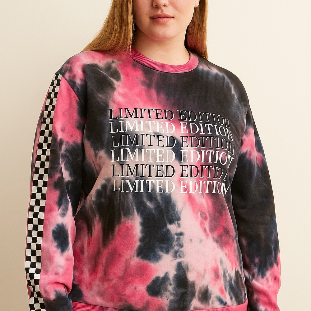 Rue21 Pink and Gray Tie Dye Sweatshirt Pullover Trendy Casual Loungewear